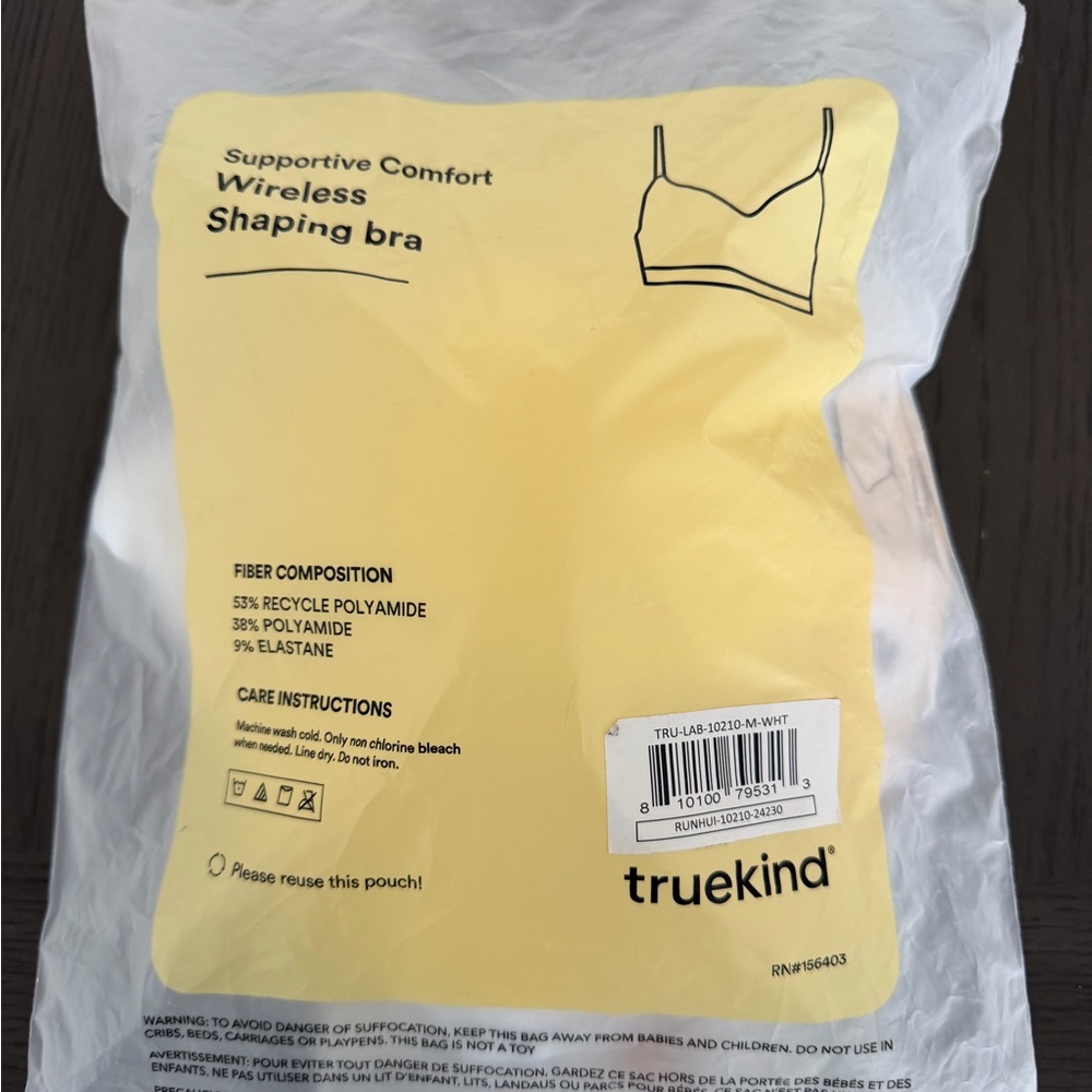 Truekind Wireless Shaping Bra – White – Size Medium – NWT